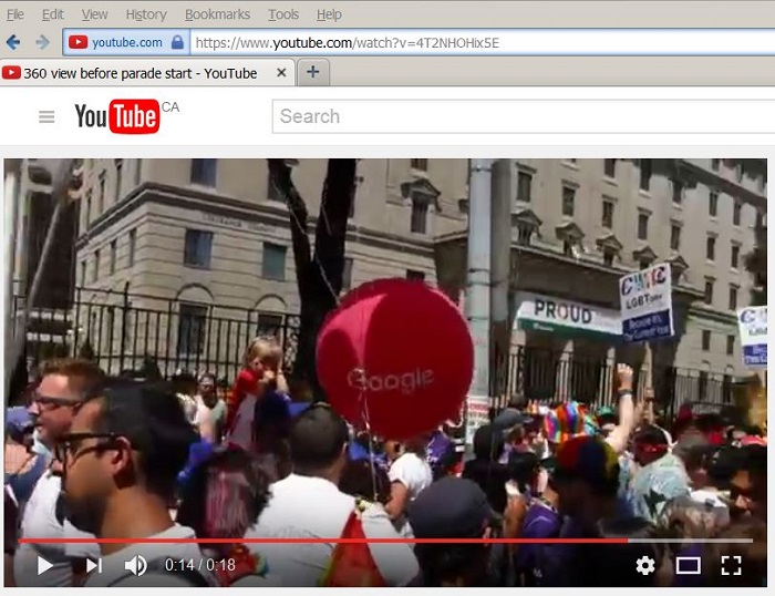 Google balloon marking location of official Google Canada delegation to 2016 Toronto Pride.